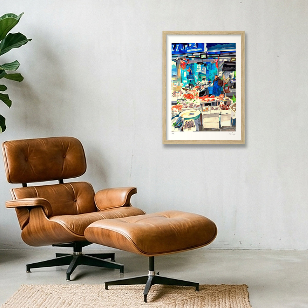 Pescheria Azzurra — A3 (30×42cm, 12×17") Oak Frame