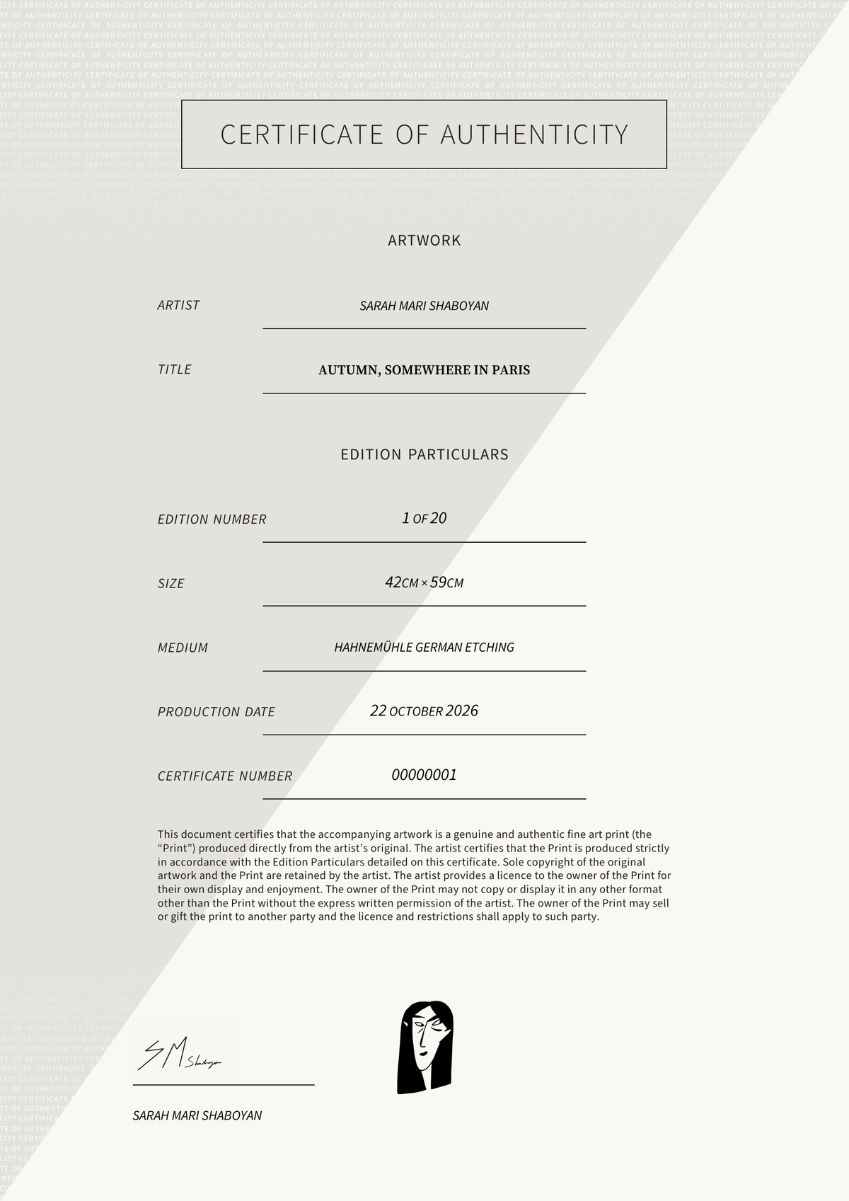 Autumn, Somewhere in Paris — Certificate of Authenticity