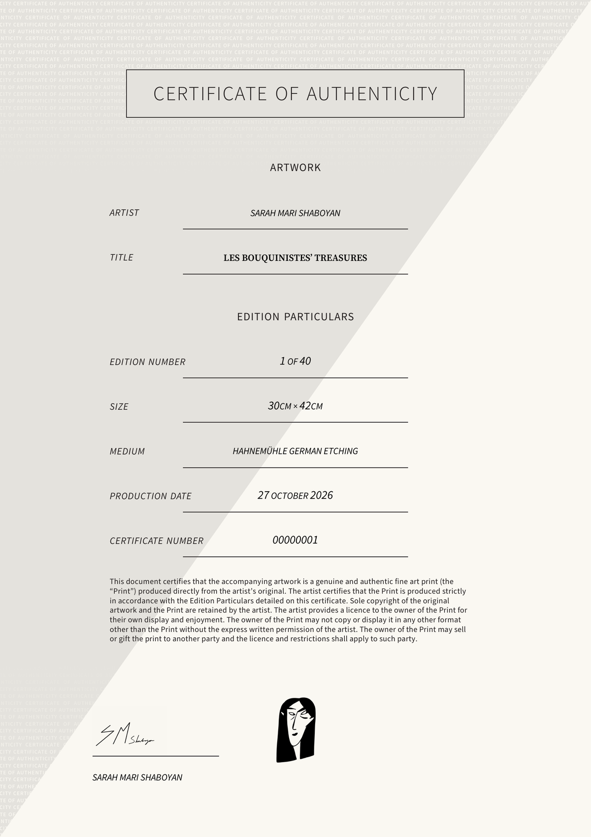 Les Bouquinistes’ Treasures — Certificate of Authenticity