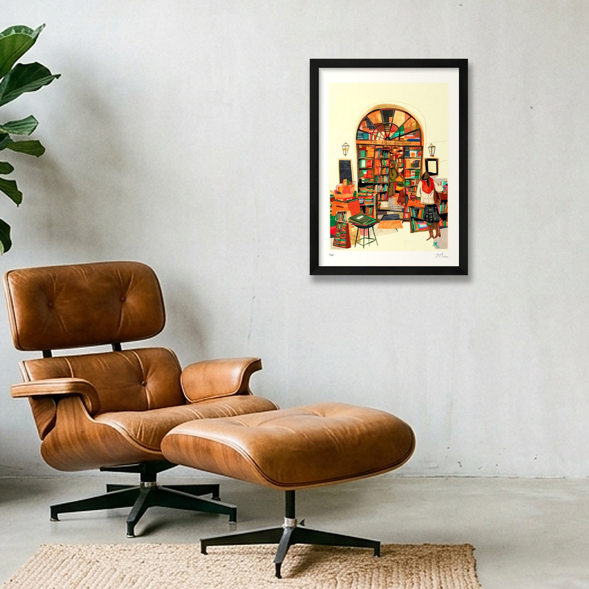 Sunday Morning at the Abbey Bookshop — A3 (30×42cm, 12×17") Black Frame
