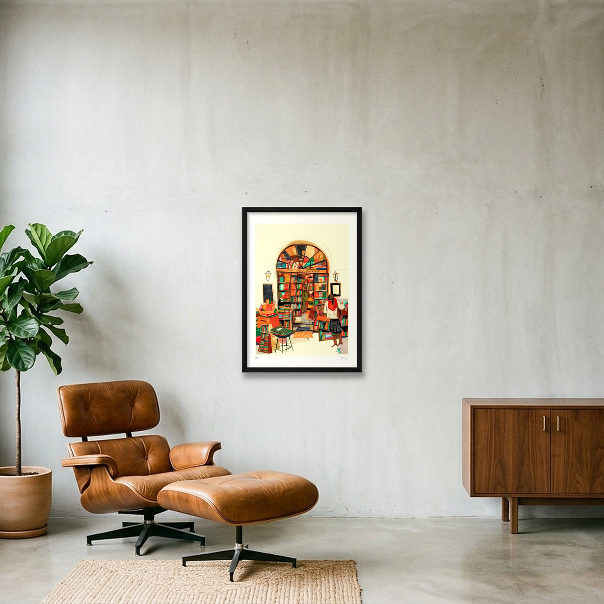 Sunday Morning at the Abbey Bookshop — A2 (42×59cm, 17×23") Black Frame