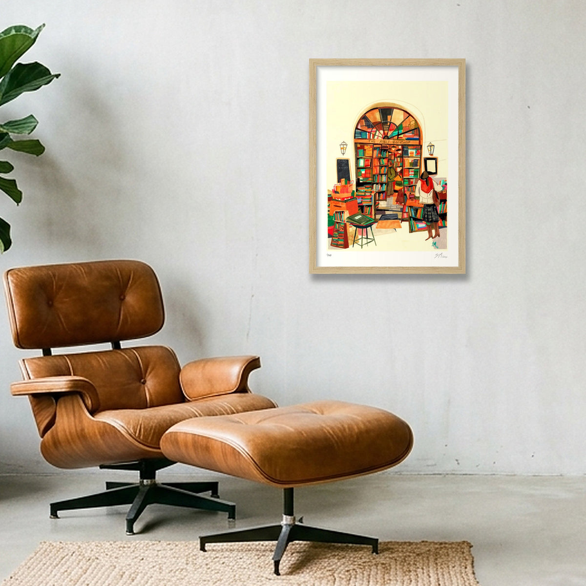 Sunday Morning at the Abbey Bookshop — A3 (30×42cm, 12×17") Oak Frame